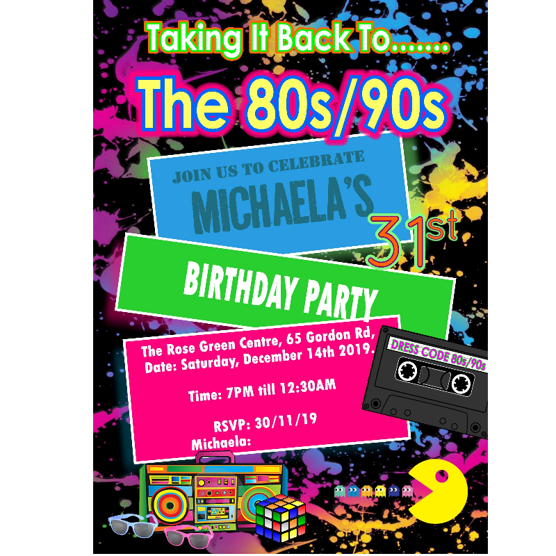 Party Invites Neon 80s/90s - LA Ink Printing Studio