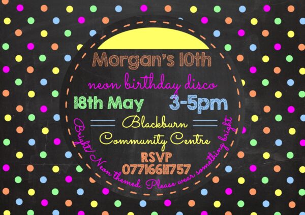 Neon Chalk Polka Dot Design Invites