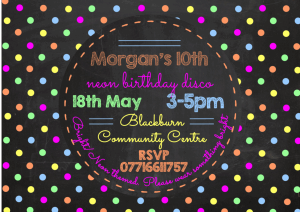 Neon Chalk Polka Dot Design Invites - Image 3