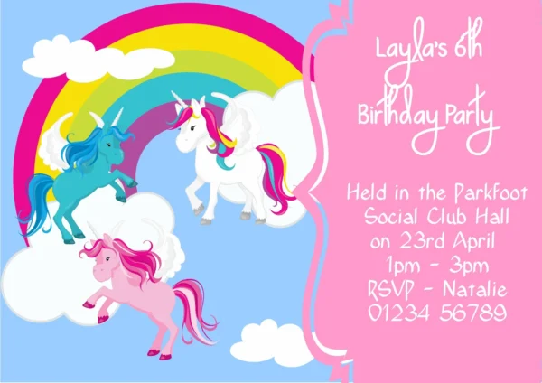 Rainbow Unicorn Design Invites